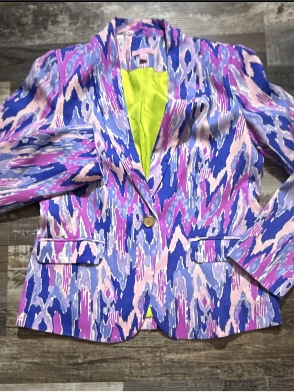 Lilly Pulitzer Multi-Color Ikat Print Blazer with Lime Lining
